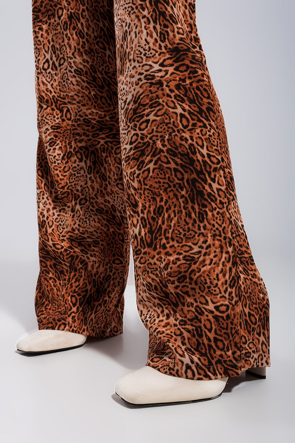 Leopard print wide leg pants in Brown Q2 Pants BoutiqueLua