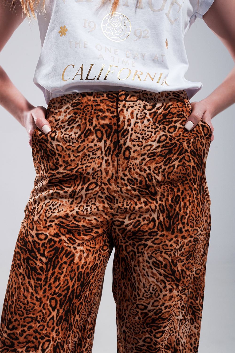 Leopard print wide leg pants in Brown Q2 Pants BoutiqueLua