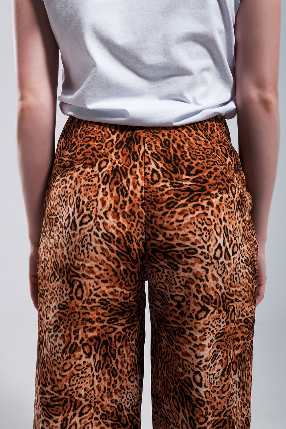 Leopard print wide leg pants in Brown Q2 Pants BoutiqueLua