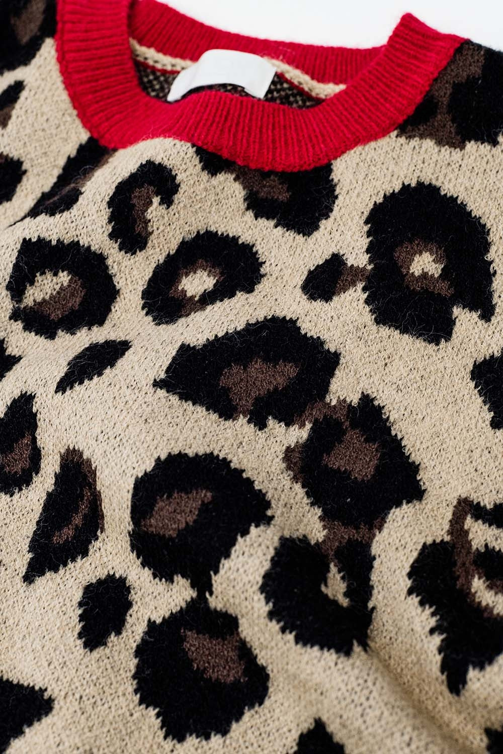 Leopard sweater with red detail on the neck and sleeves - Sweaters