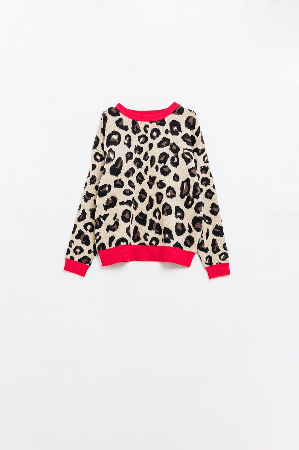 Leopard sweater with red detail on the neck and sleeves - Sweaters