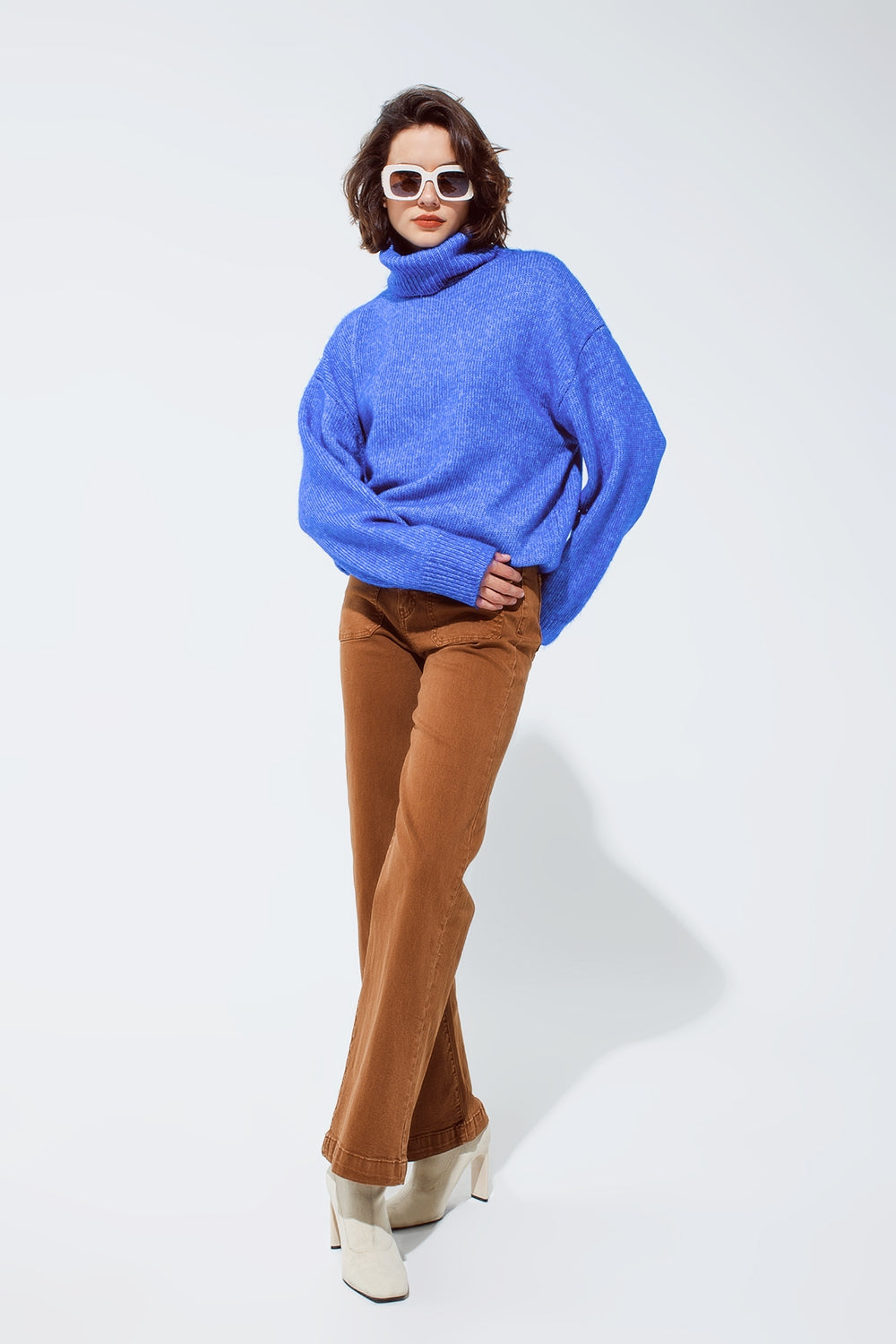 Light blue fluffy sweater with trutleneck - Jumpers