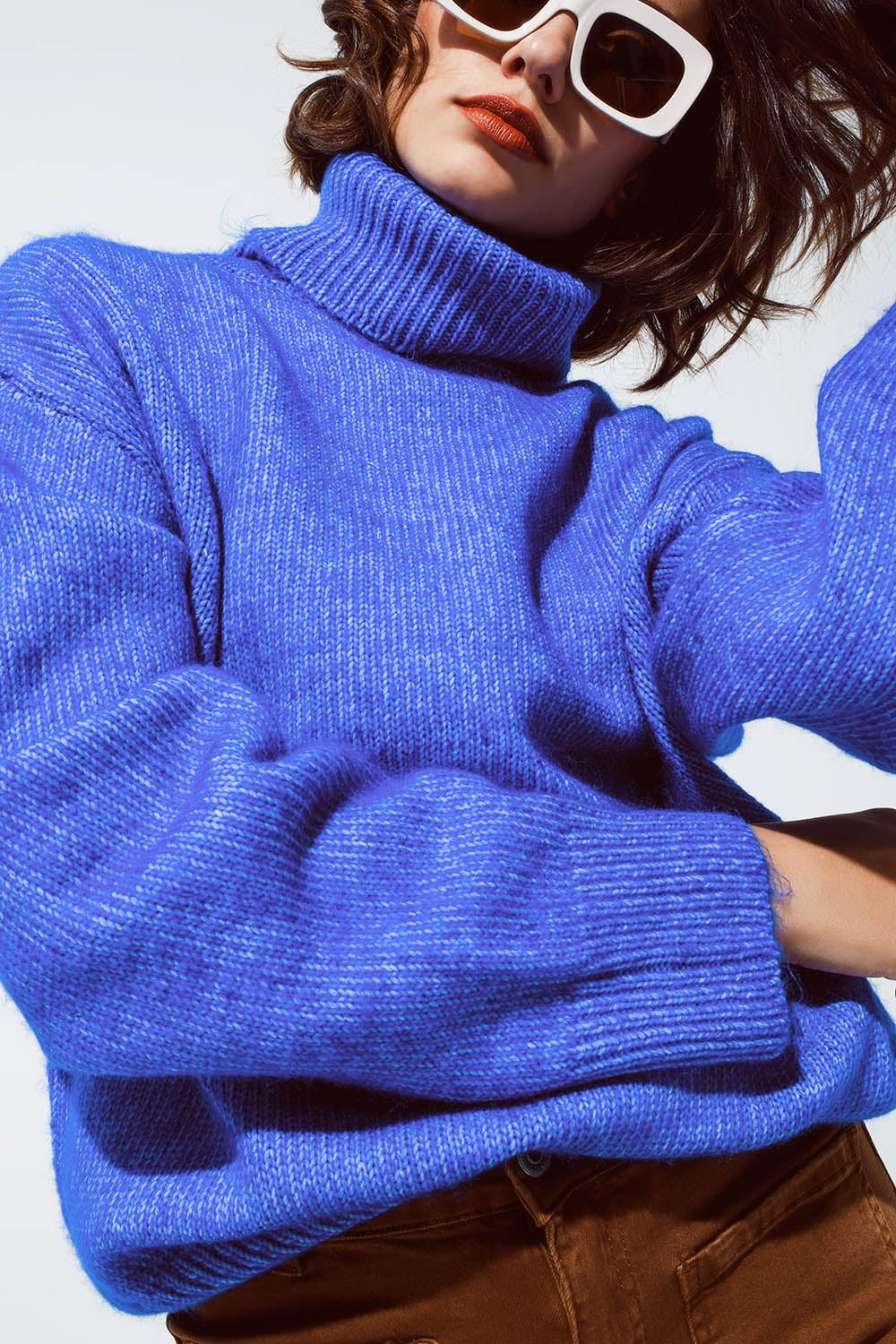 Light blue fluffy sweater with trutleneck - Jumpers