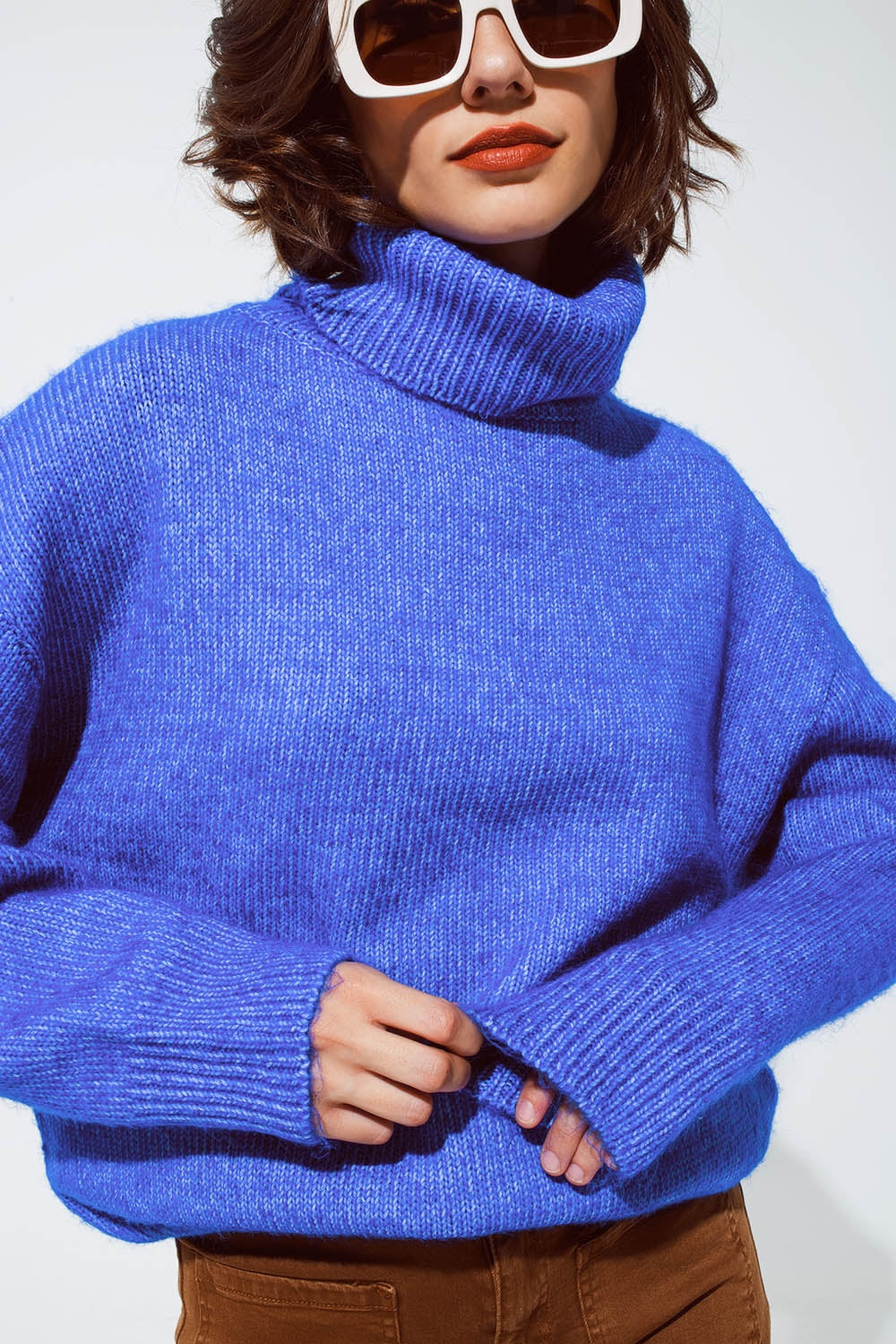 Light blue fluffy sweater with trutleneck - Jumpers