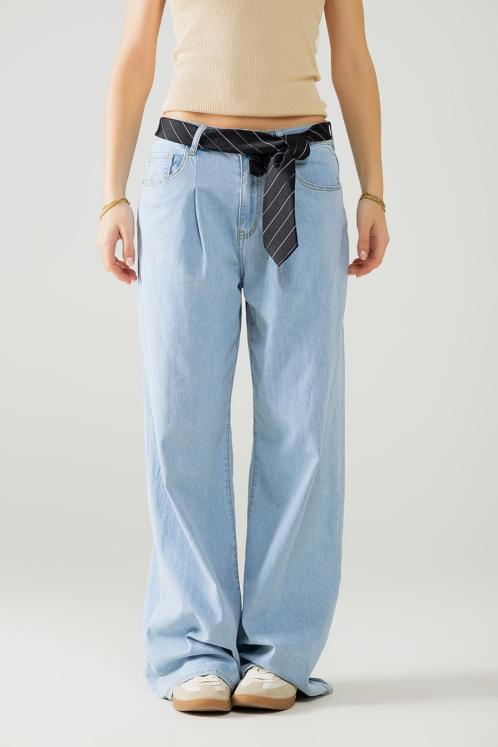 Light Blue Wide-Leg jeans with pleats - Jeans