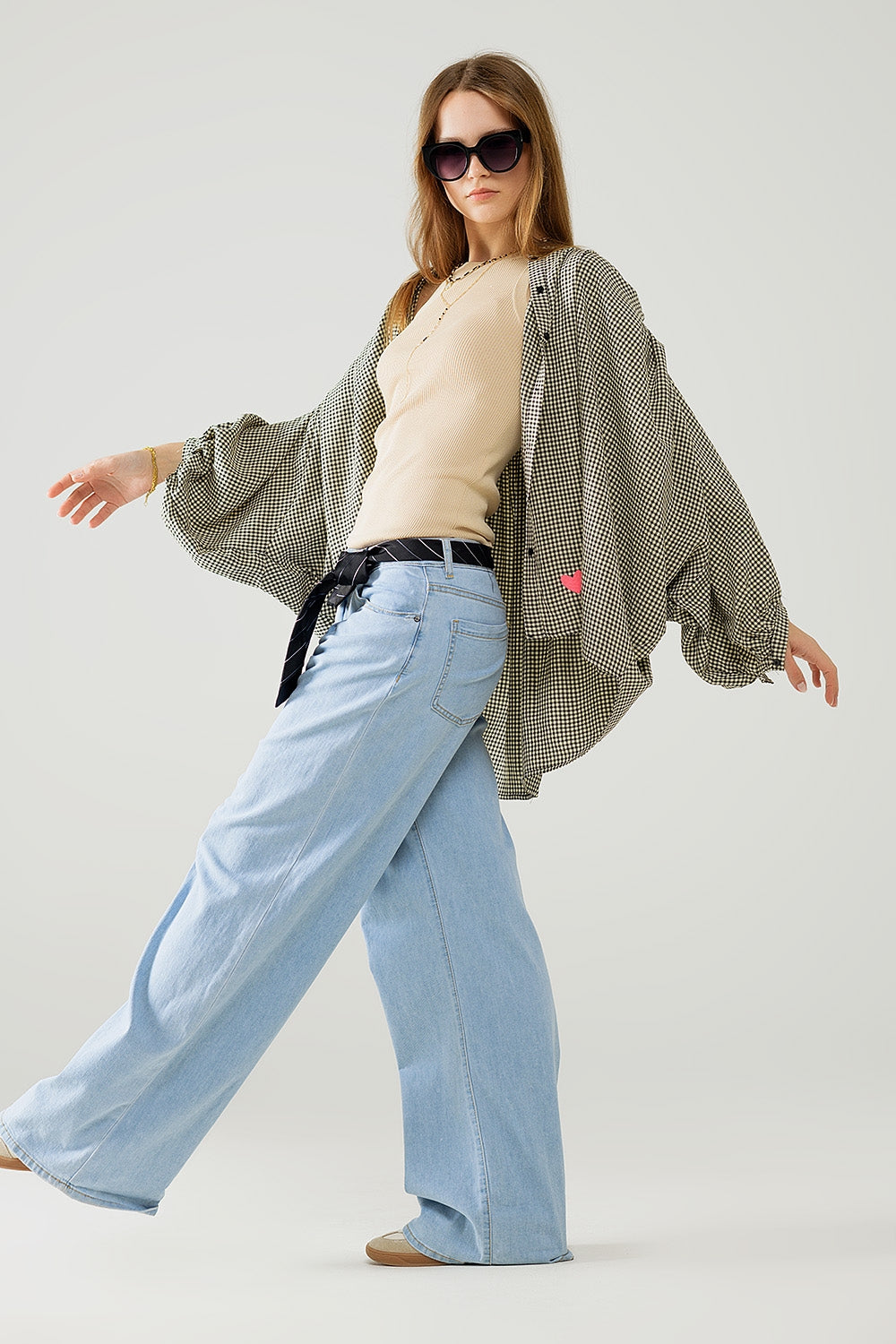 Light Blue Wide-Leg jeans with pleats - Jeans