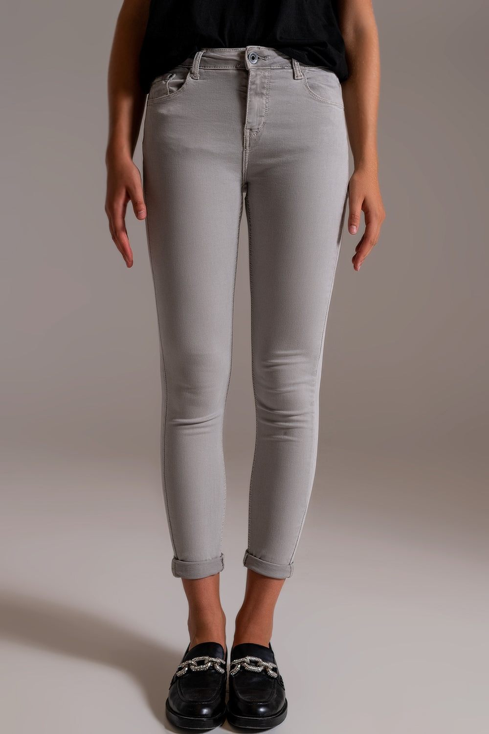 Light gray ankle jeans with soft wrinkles - Jeans
