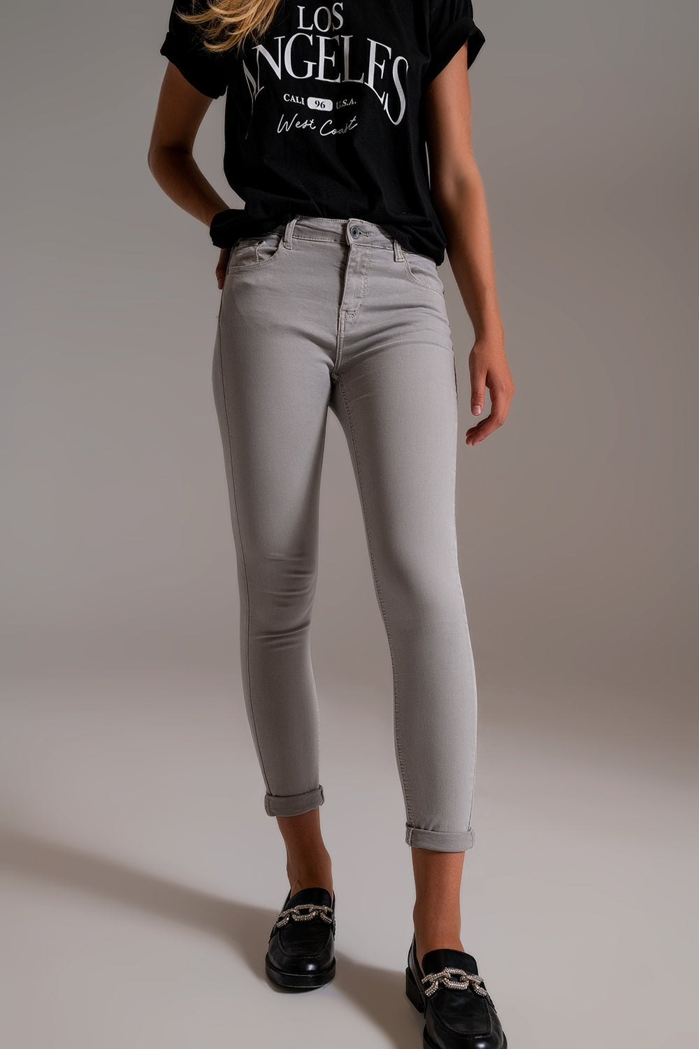 Light gray ankle jeans with soft wrinkles - Jeans