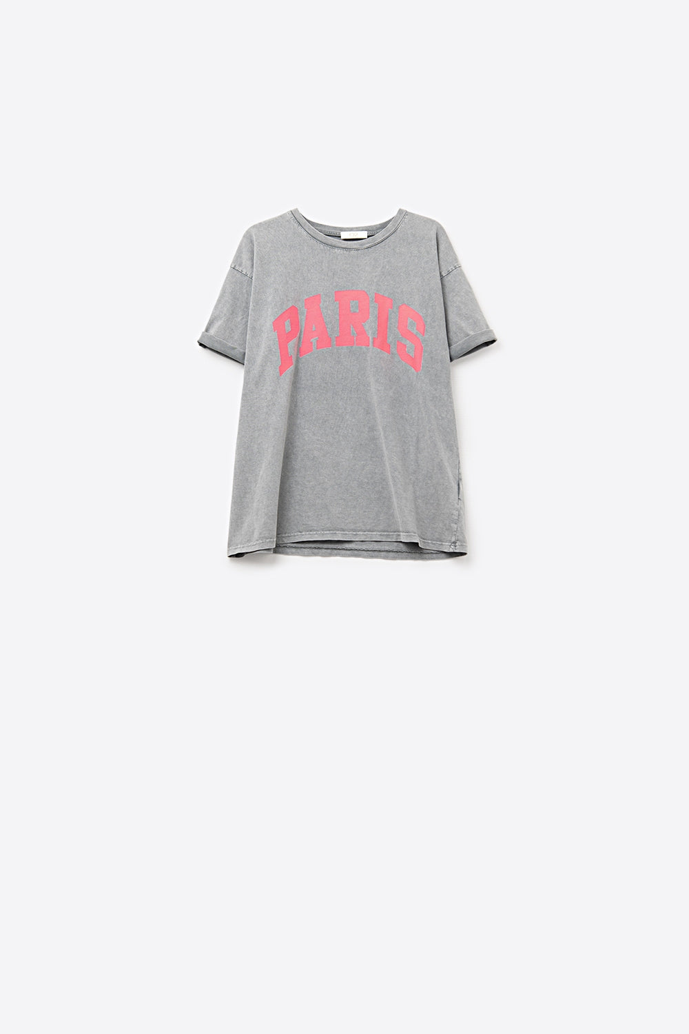 Light Grey Paris Relaxed T-shirt with Pink Letters - Tops