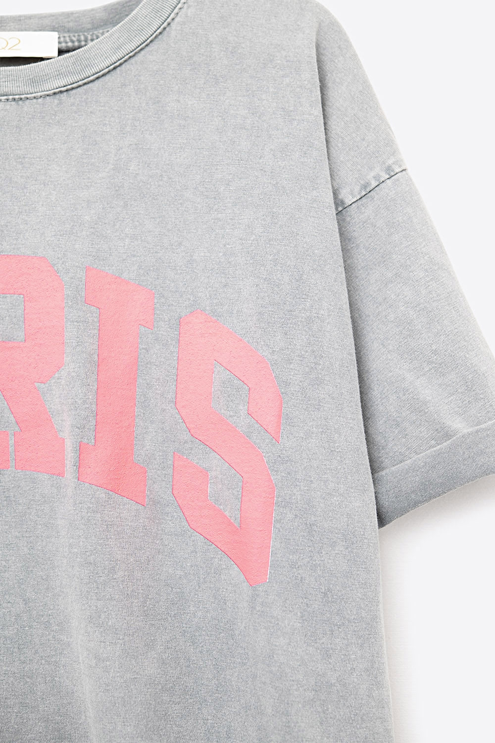 Light Grey Paris Relaxed T-shirt with Pink Letters - Tops