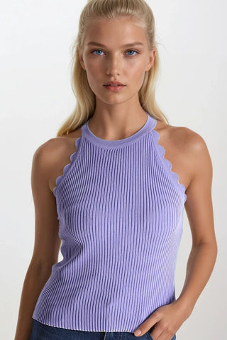 Light Purple Tank Top with Ribbed Underarm Detail