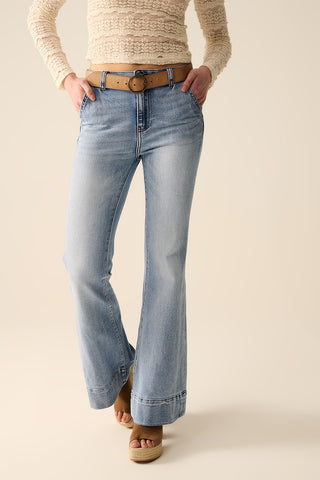 light wash flared jeans made of high-quality denim