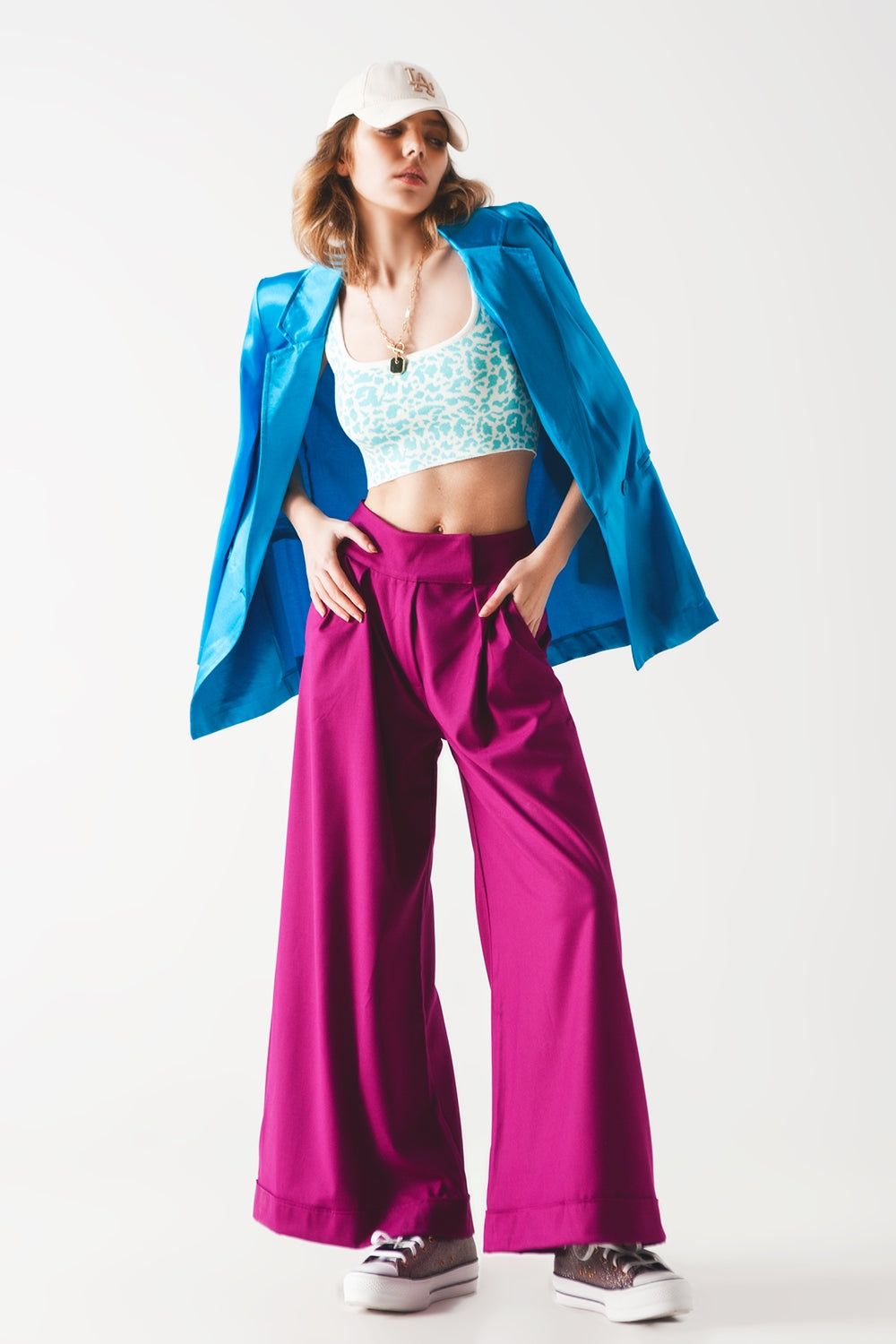 Lightweight knit top in turquoise animal print - Shirts