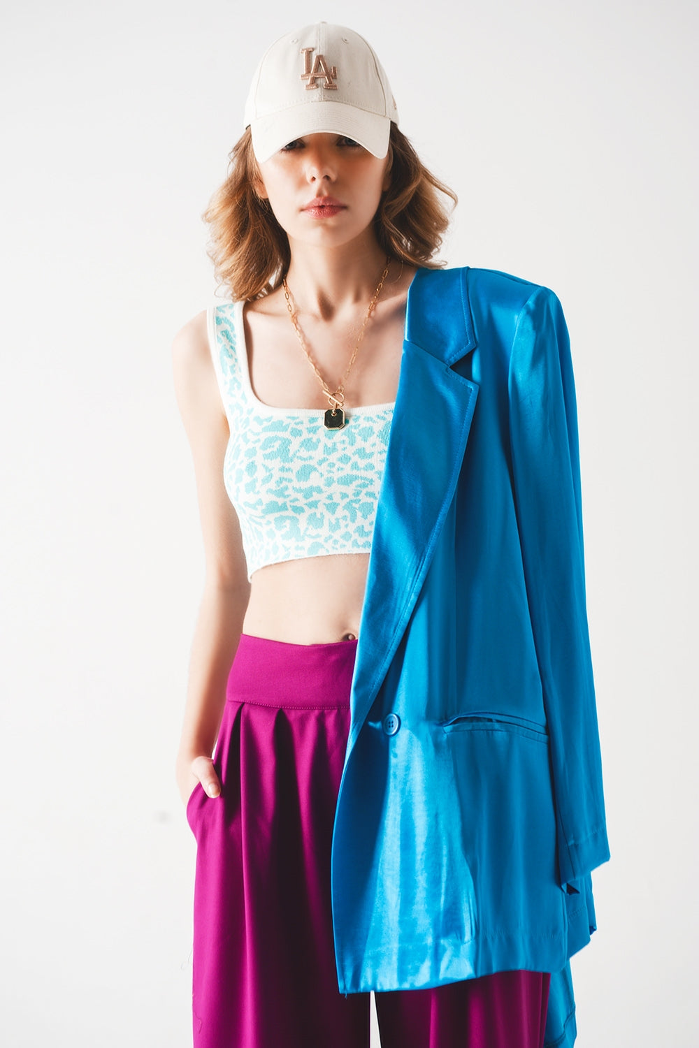 Lightweight knit top in turquoise animal print - Shirts