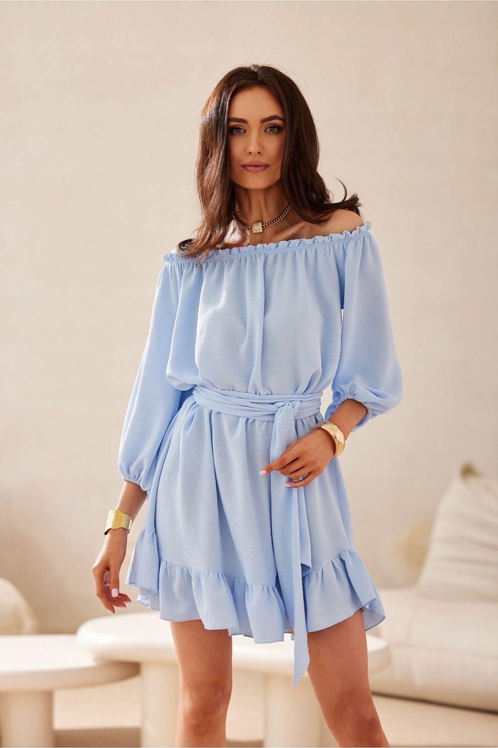 Lightweight Ruffle Midi Dress Elegant and Stylish blue -