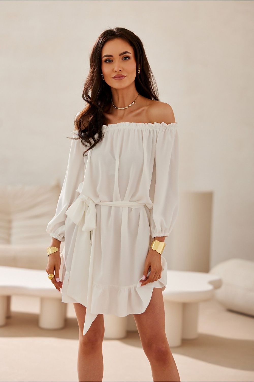 Lightweight Ruffle Midi Dress Elegant and Stylish beige -