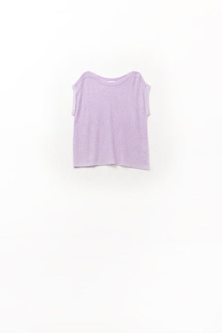 Lilac boat neck mesh sweater with dropped sleeves