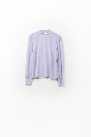 Lilac lace top with high neck and cuff detail