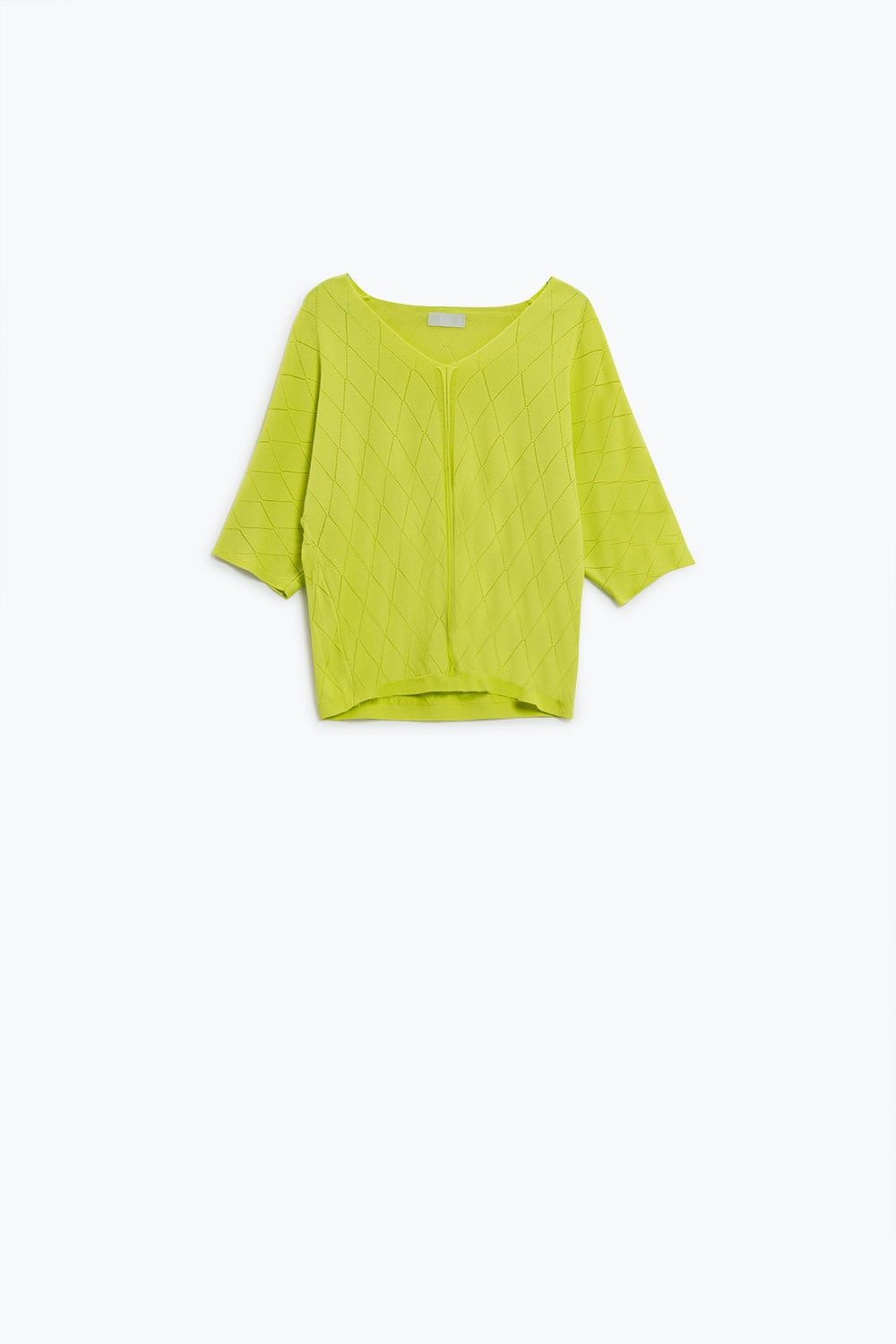 Lime Colored Short Sleeve Sweater With Argyle Pattern - Jumpers