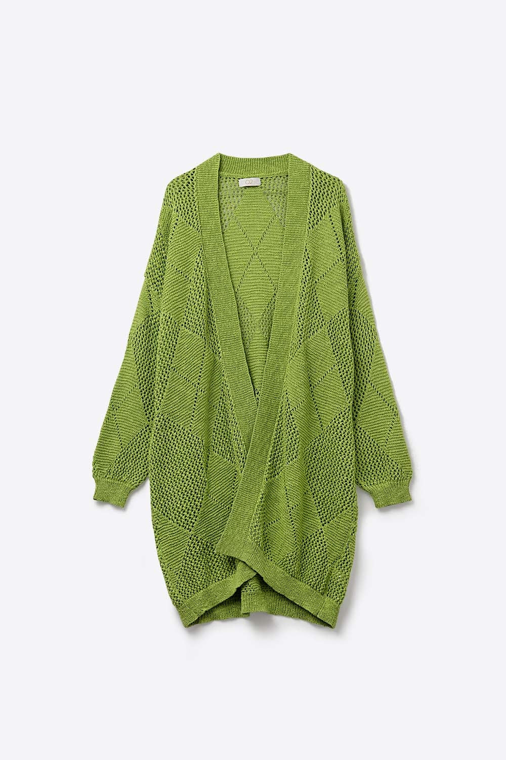Lime Green Draped Cardigan With Crochet Design - Cardigans