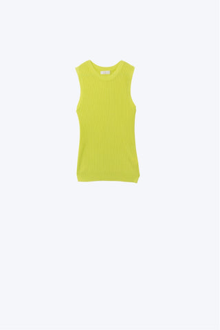 Lime Green Sleeveless Ribbed Knit Top