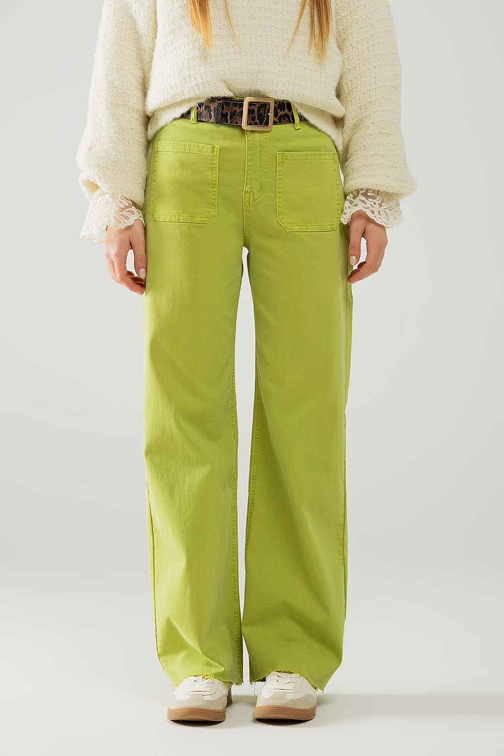 Lime Green Straight Leg Jeans With Front Pockets - Jeans