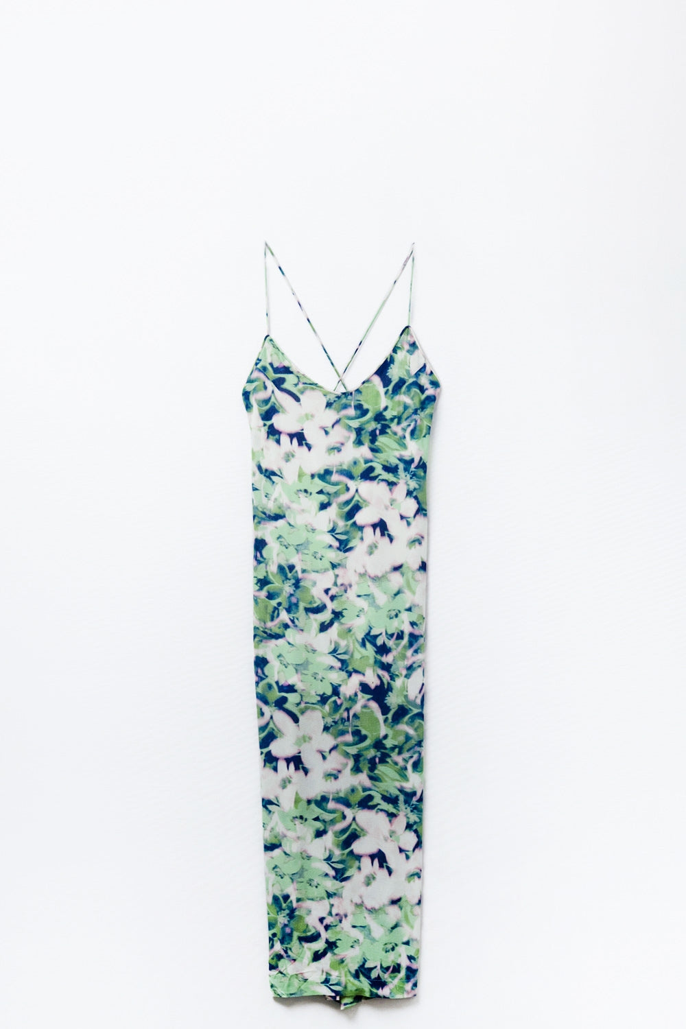 long green floral print dress with wide back neckline - Dresses