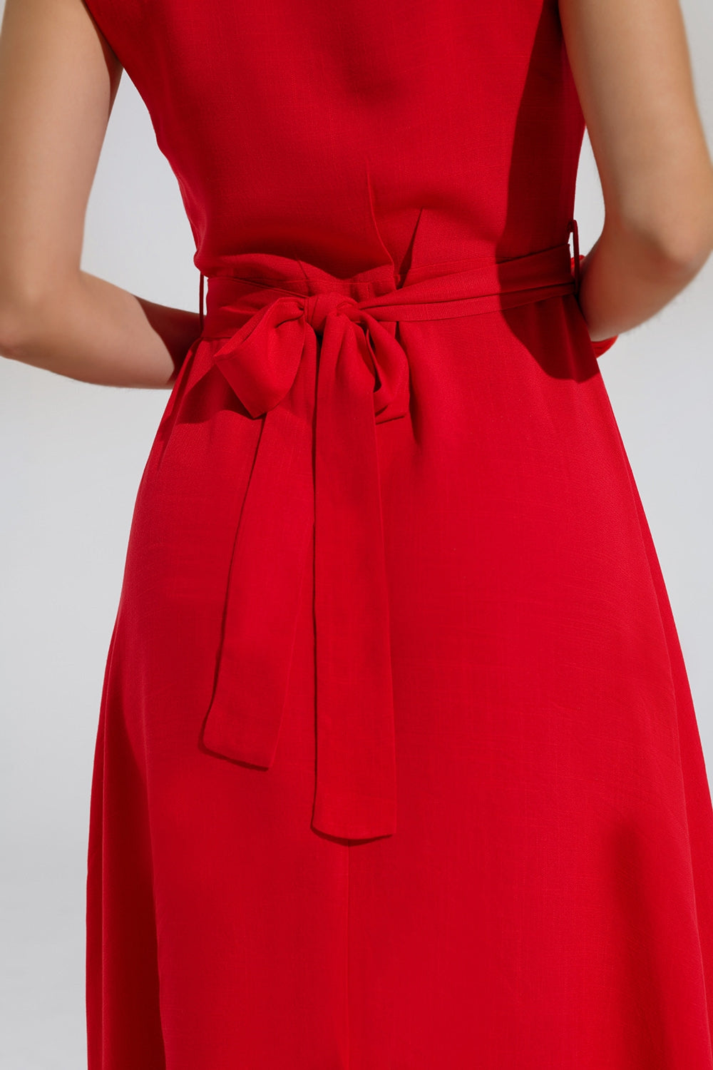 long red dress with ruffle and button detail Q2 Dresses BoutiqueLua