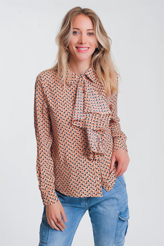 Blusa manga longa com detalhe de babado na cor bege