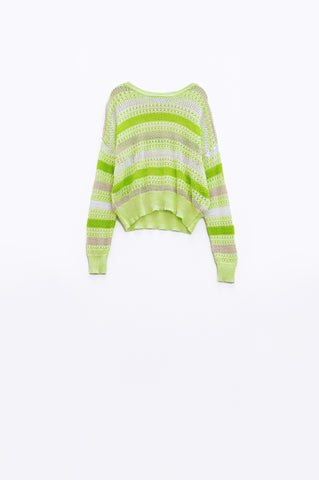 Long Sleeve Light Multicolored Sweater With Boat Neck
