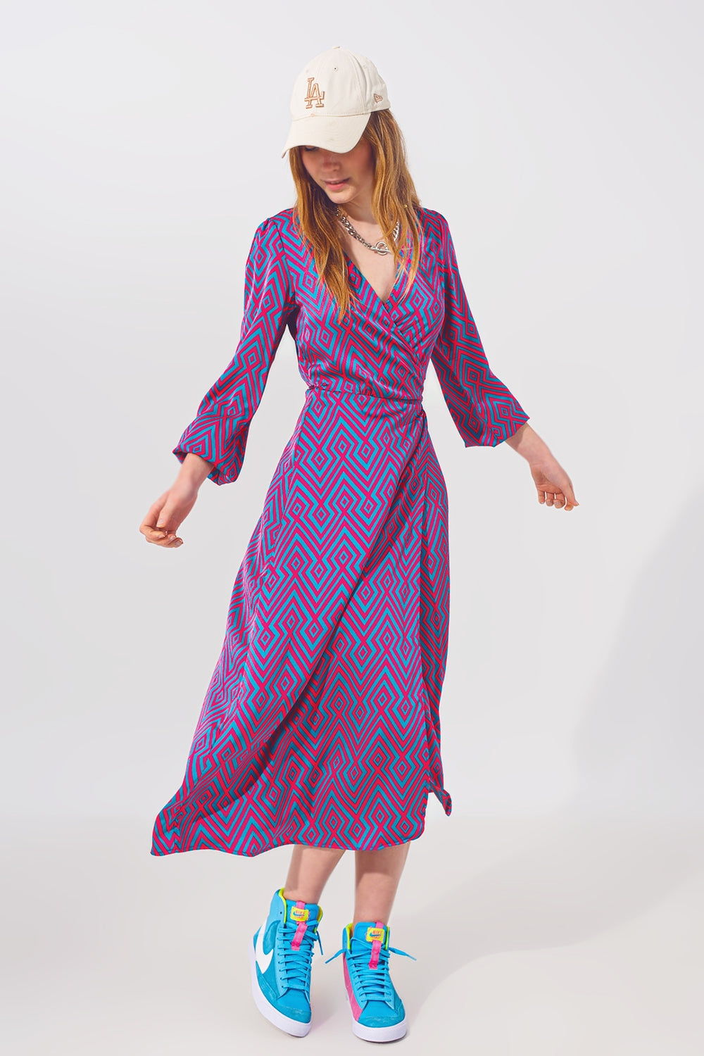 Long Sleeve Maxi Wrap Dress in Geo Print Q2 Dresses BoutiqueLua
