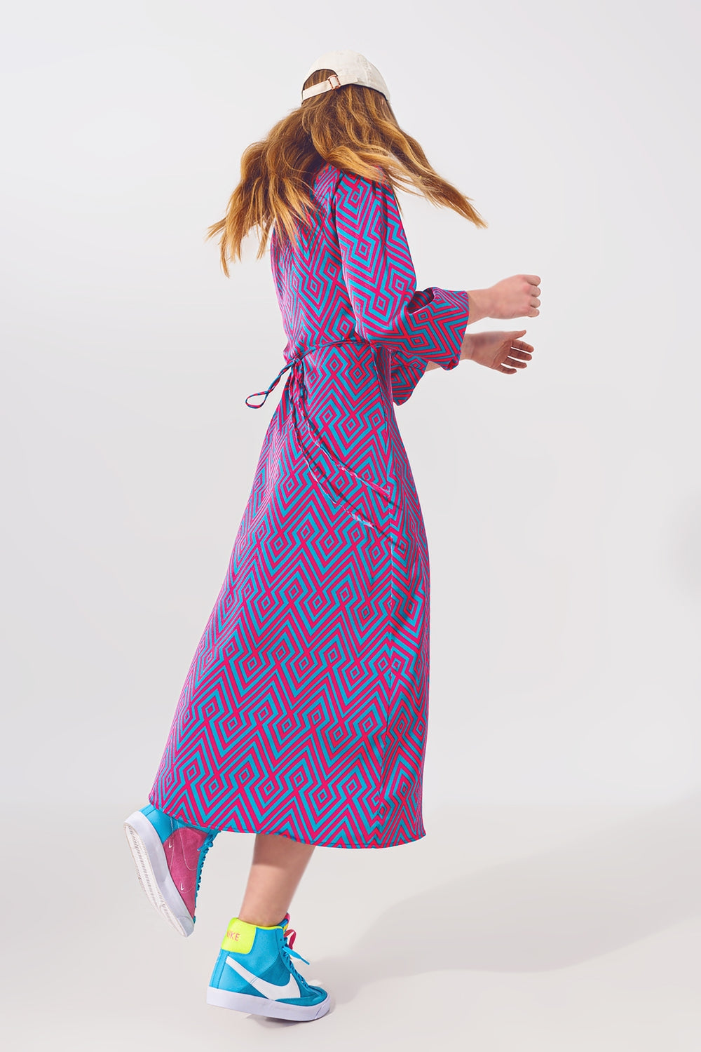 Long Sleeve Maxi Wrap Dress in Geo Print Q2 Dresses BoutiqueLua