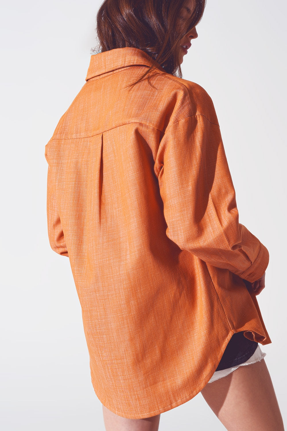 Long sleeve shacket in orange Q2 Coats and Jackets BoutiqueLua