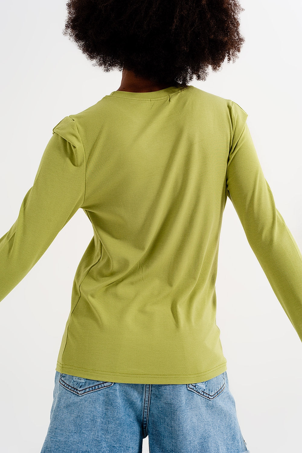 Long sleeve top with shoulder detail in green Q2 Tops BoutiqueLua