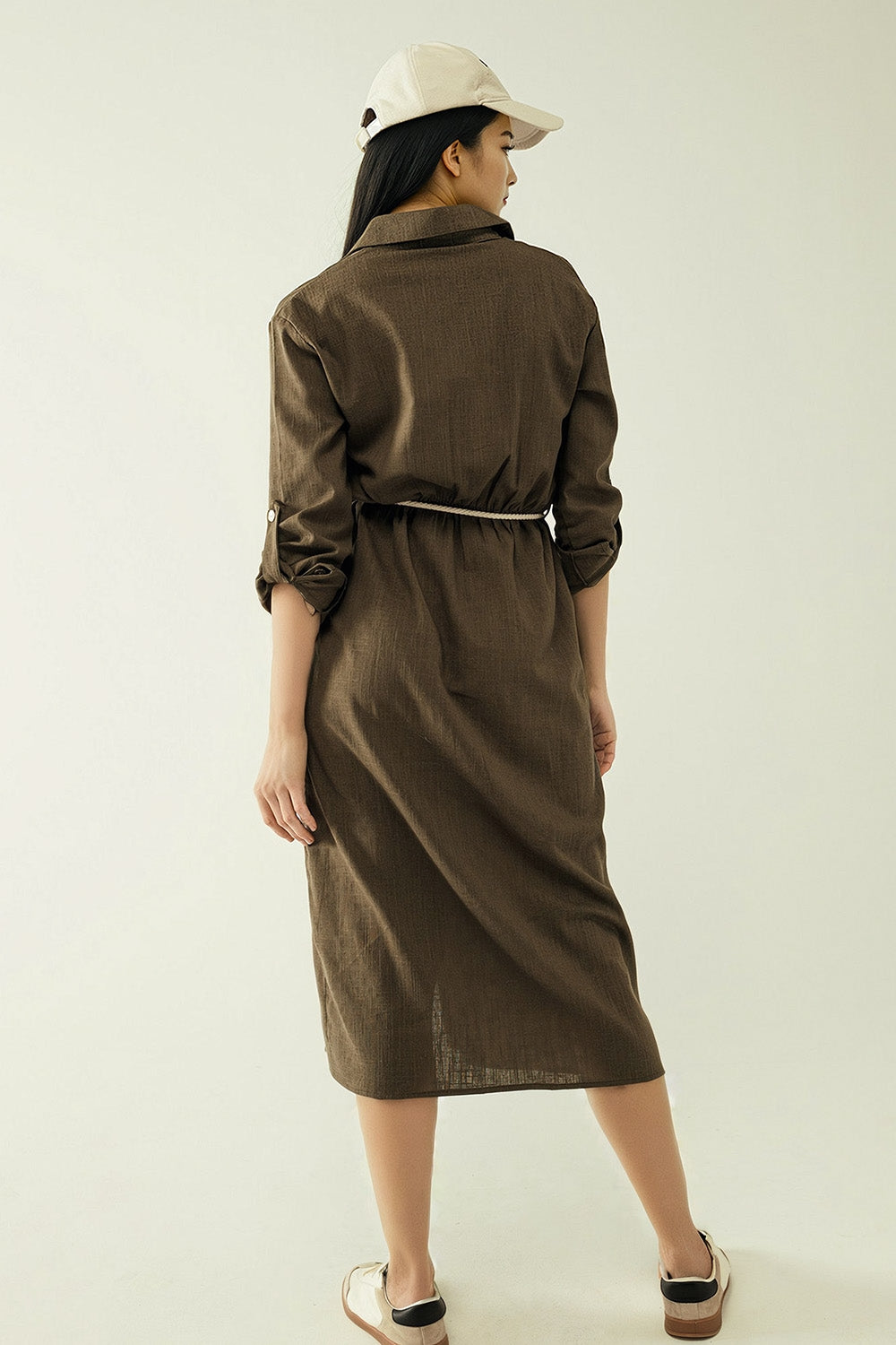 Long sleeves Khaki shirt dress with button closure Q2 Dresses BoutiqueLua