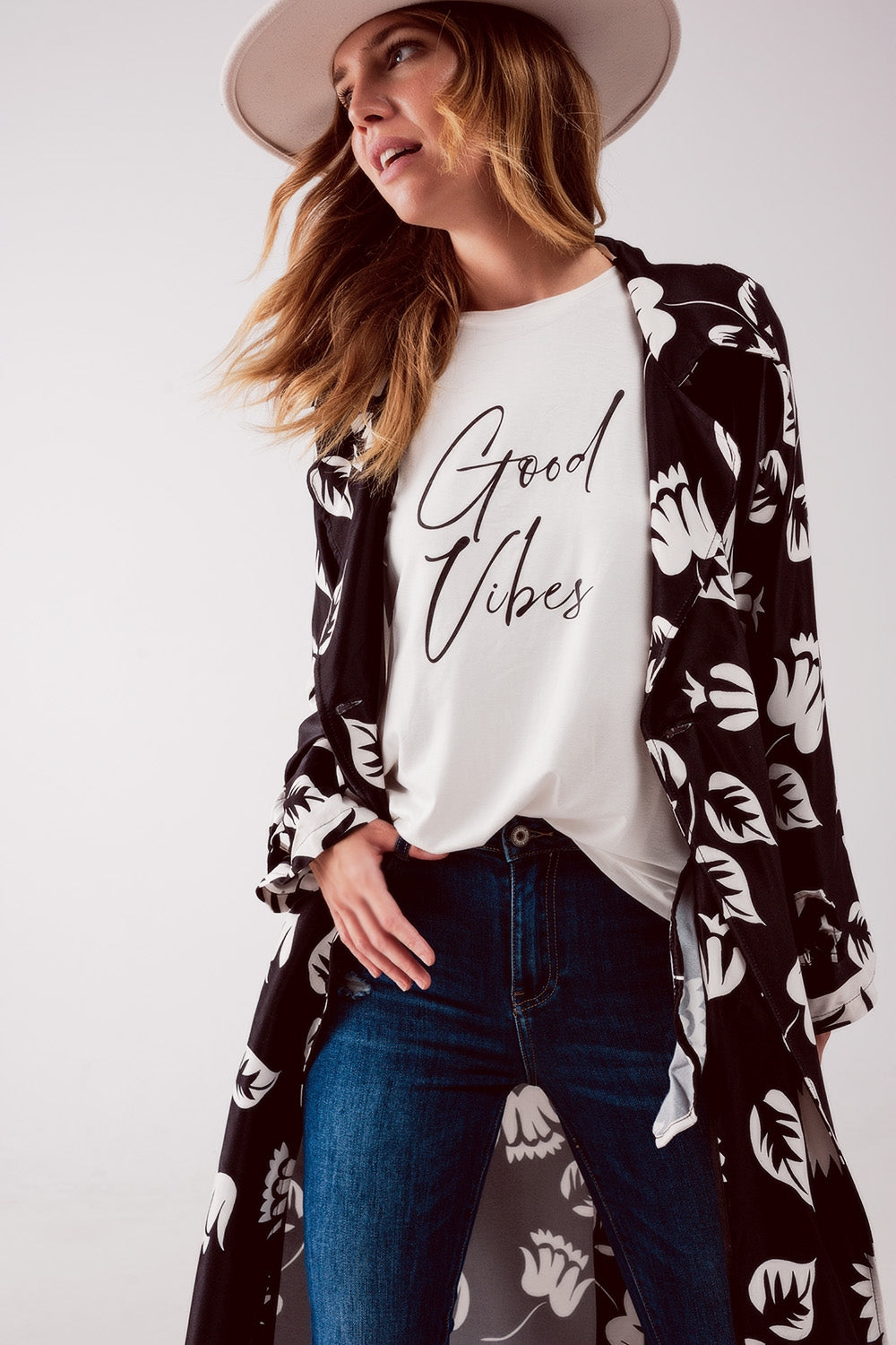 Longline printed blazer in black - Blazers