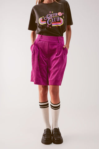 Short long en velours côtelé fuchsia