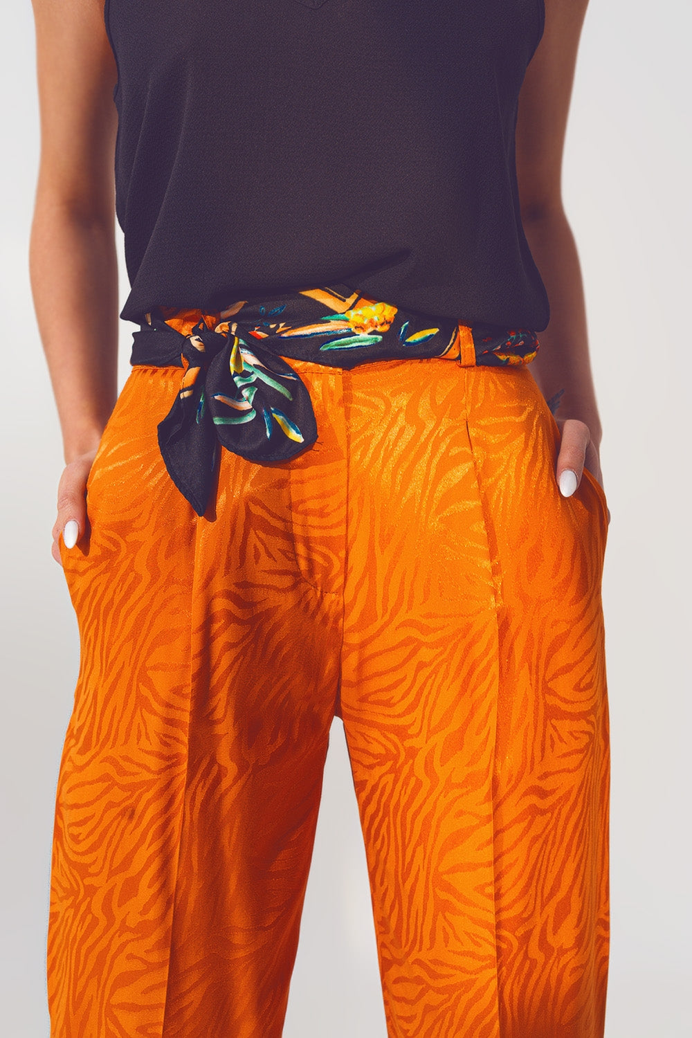 Loose Fit Zebra Print Pants in Orange - Trousers