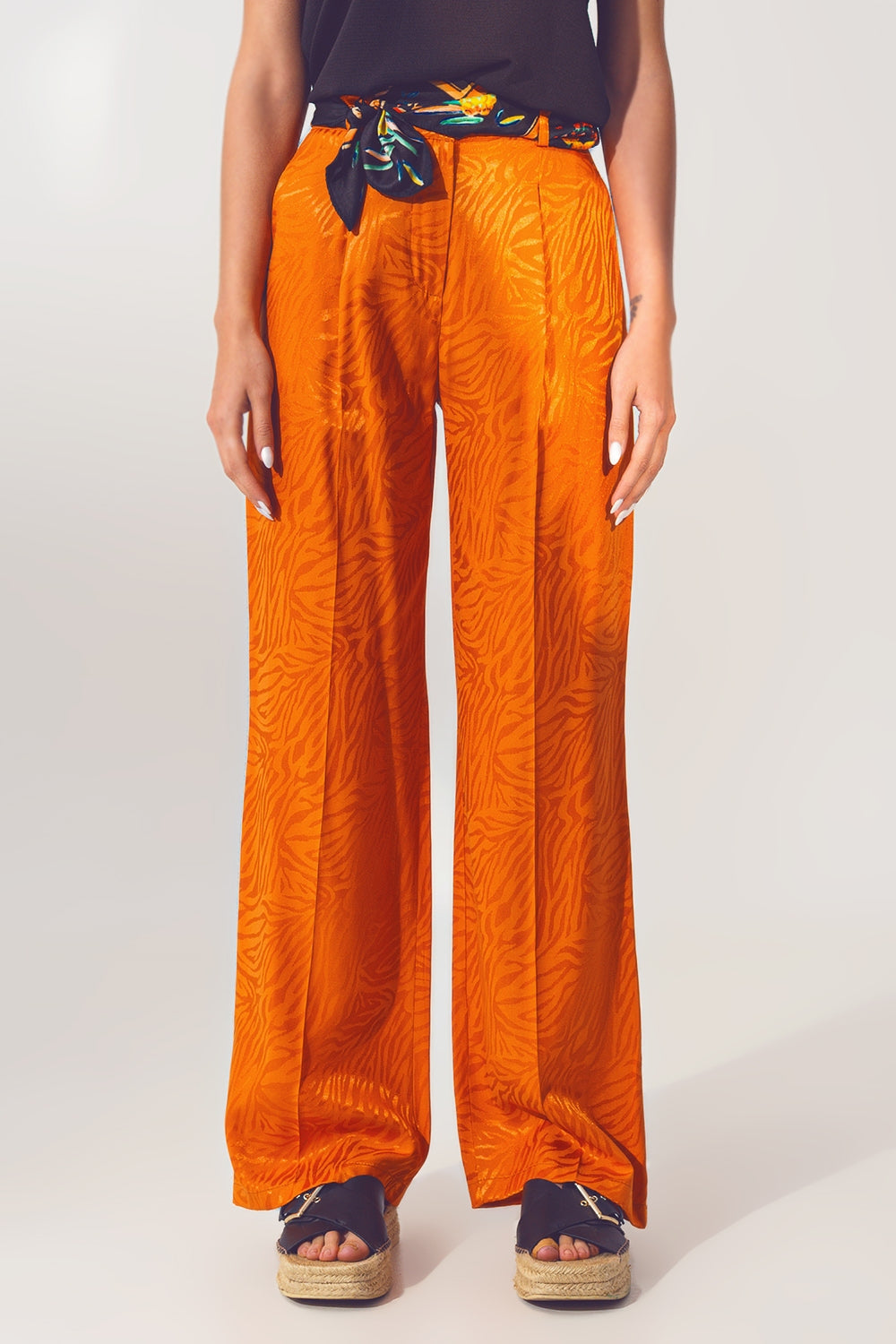 Loose Fit Zebra Print Pants in Orange - Trousers