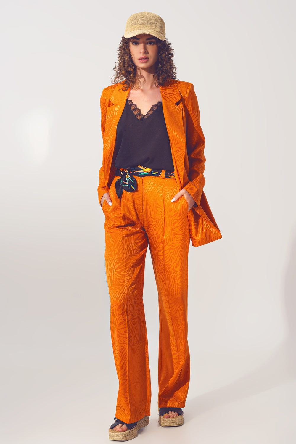 Loose Fit Zebra Print Pants in Orange - Trousers