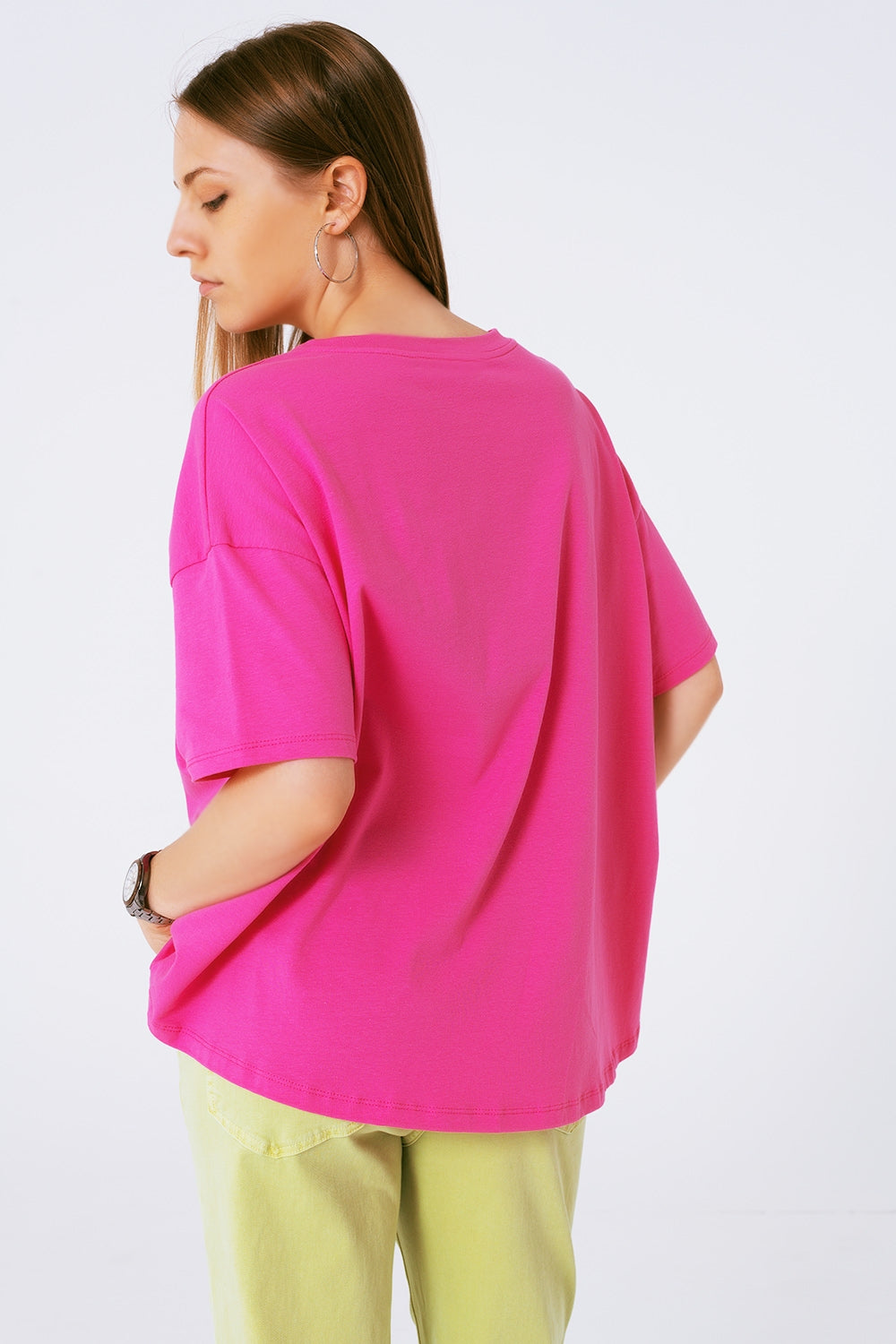 loose-fitting fuchsia T-shirt with colored bear - Tops