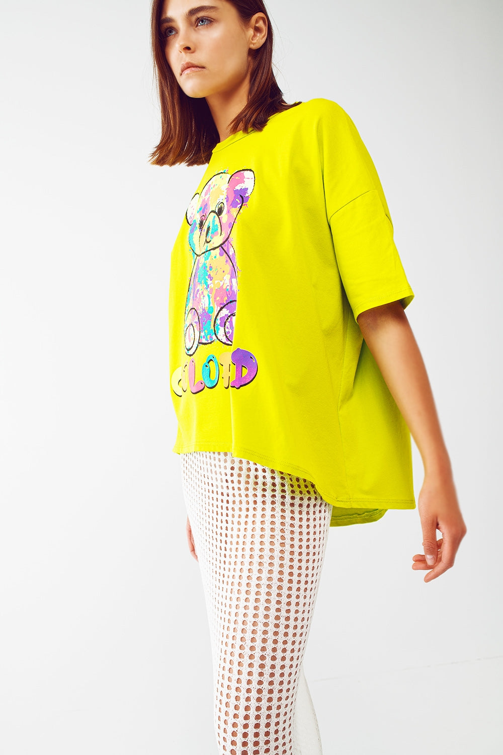 loose-fitting lime T-shirt with colored bear - T-Shirts