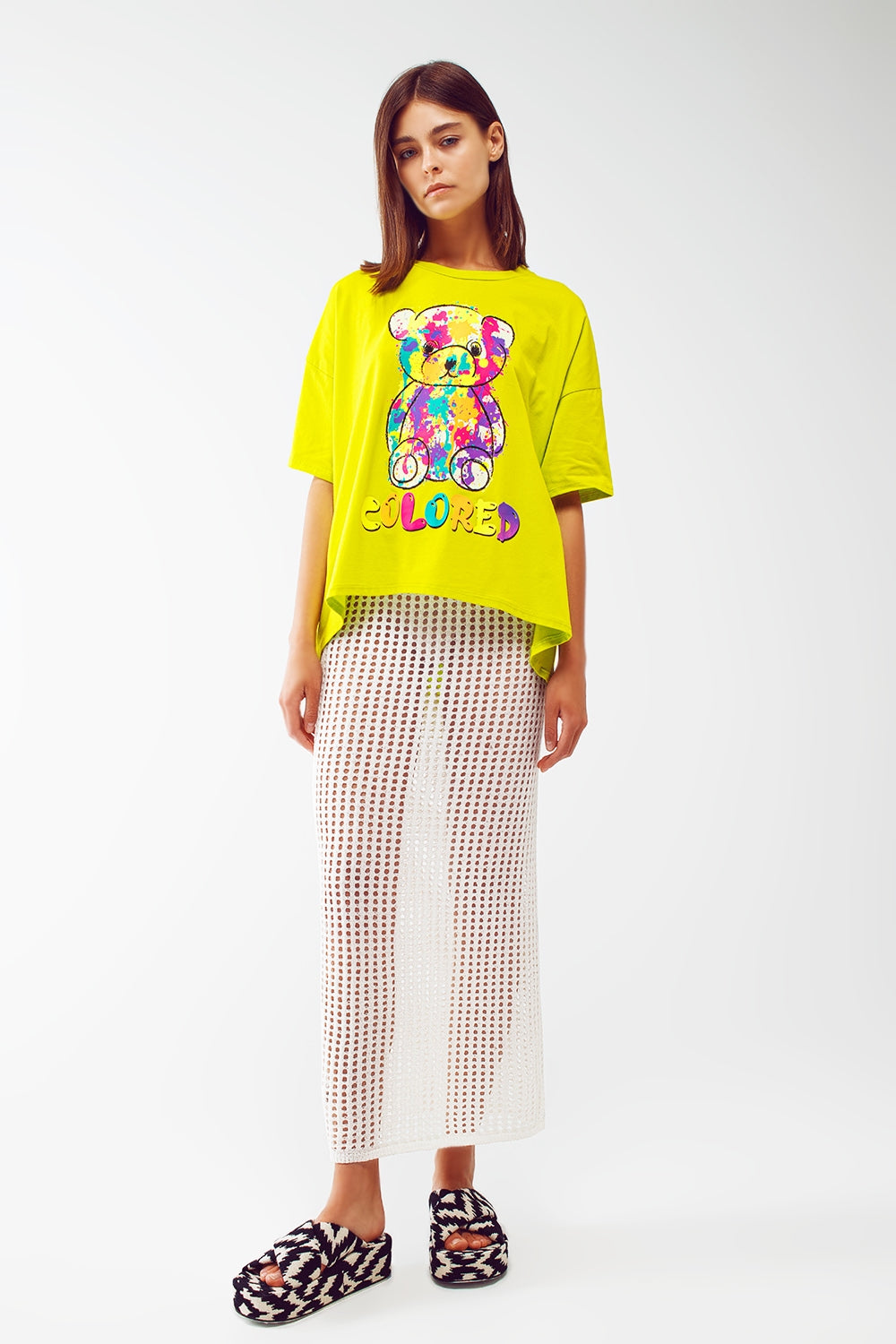 loose-fitting lime T-shirt with colored bear - T-Shirts