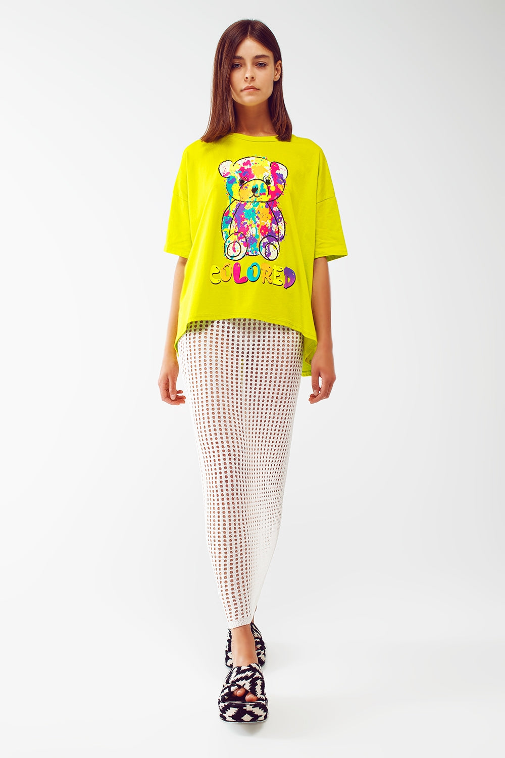 loose-fitting lime T-shirt with colored bear - T-Shirts