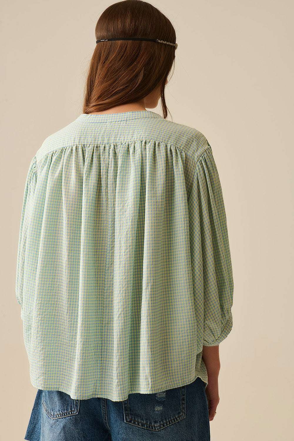 loose light blue gingham blouse - Blouses