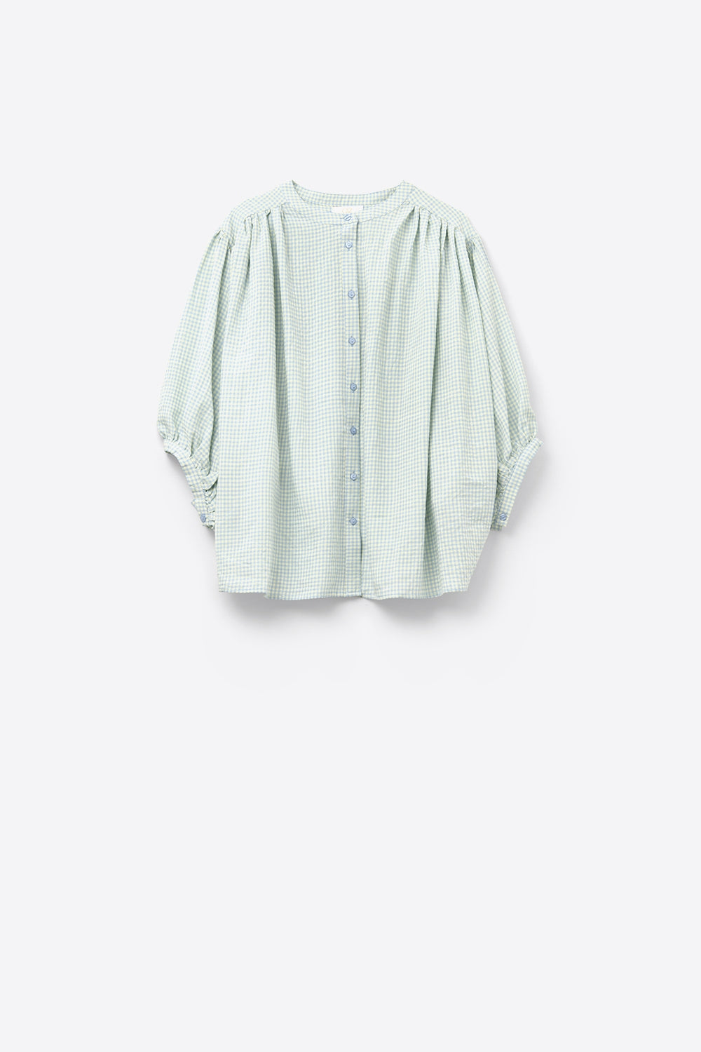 loose light blue gingham blouse - Blouses