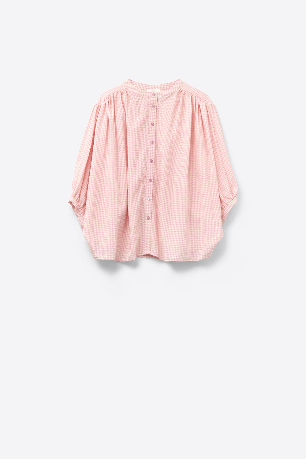 loose light pink gingham blouse - Blouses