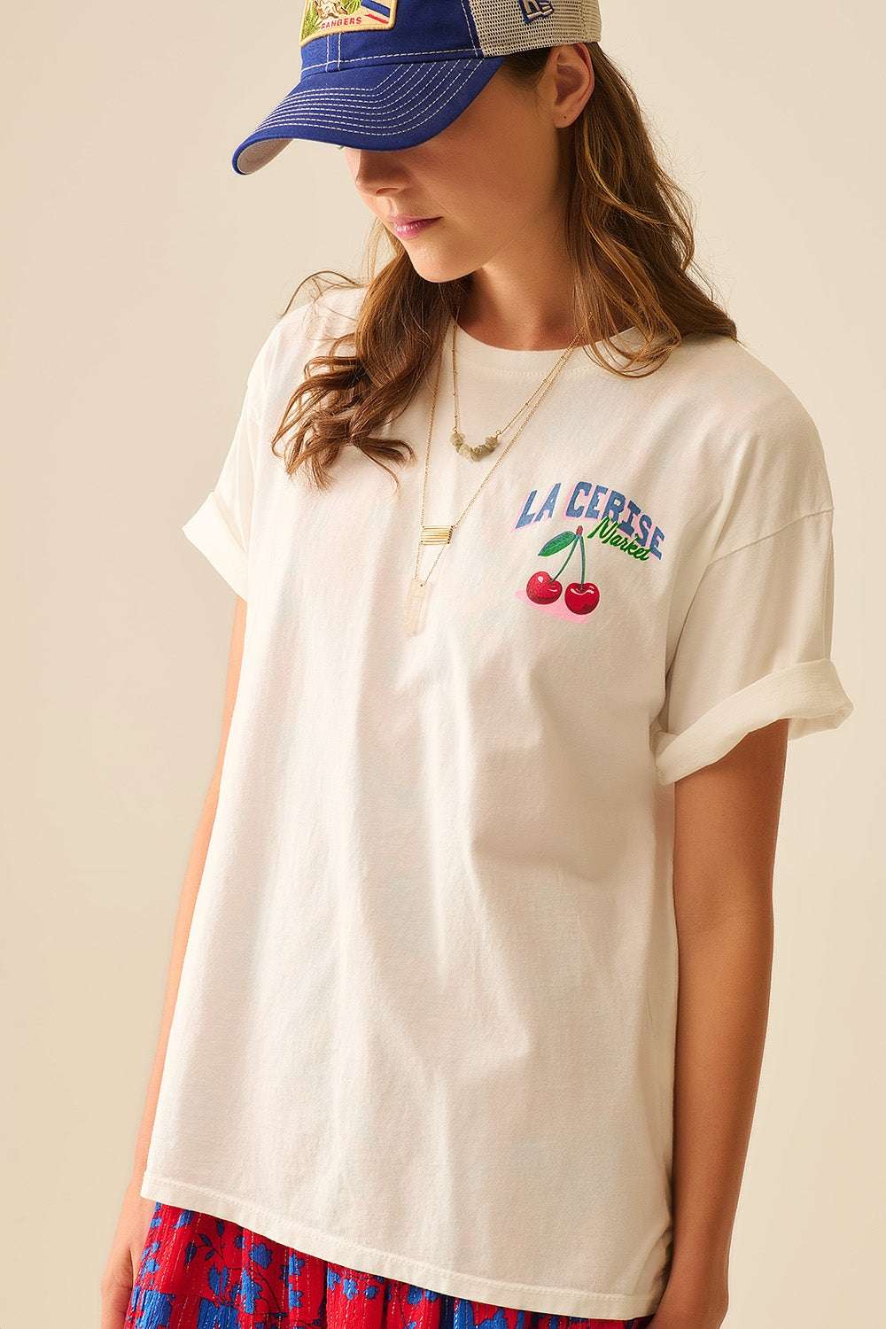 made in italy White T-shirt with La Cerise Market Saint-Tropez graphic - Tops