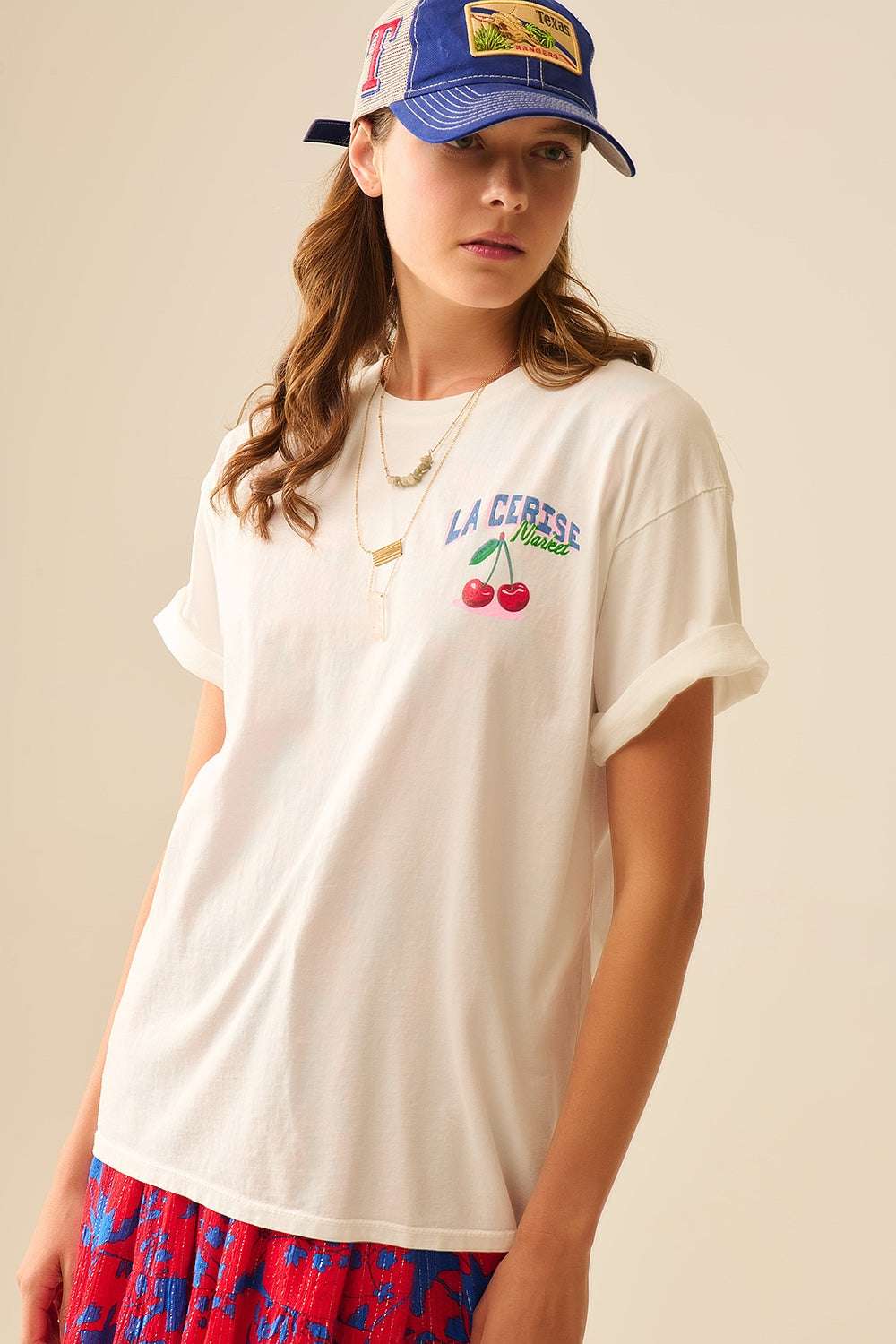 made in italy White T-shirt with La Cerise Market Saint-Tropez graphic - Tops
