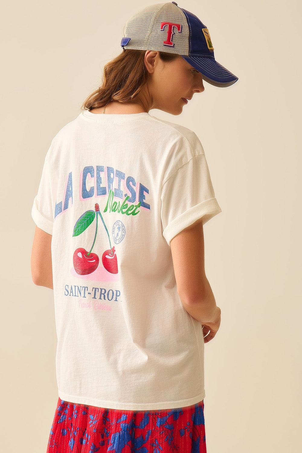 made in italy White T-shirt with La Cerise Market Saint-Tropez graphic - Tops